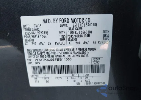 2015 Ford Edge Sel z USA, uszkodzony, nr VIN 2FMTK4J96FBB11053